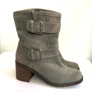 Sam Edelman Troy Gray Suede Leather Moto Style Buckle Boots Women’s Size 10